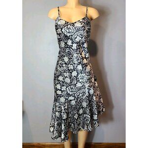 Vtg 90s Dress Floral Satin Gilded Age Holiday Sz Large Y2K Drop Waist Goth